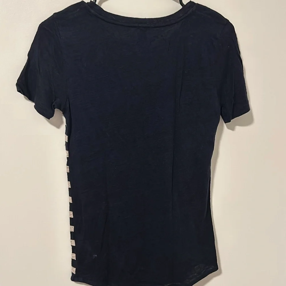 100% Linen J Crew Navy Blue Career Work Short Sleeve T-Shirt Size XXS